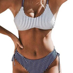 NWT CUPSHE Women's 2 Piece Bikini Set Back Braided Straps w/Reversible Bottom XL